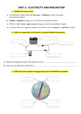 Unit 6 - Electricity and magnetism - 6th Grade - EXAM