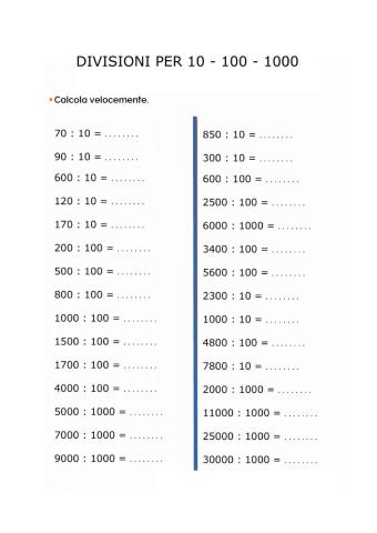 Divisioni per 10 100 1000