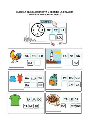 Elige la sílaba y escribe la palabra 1