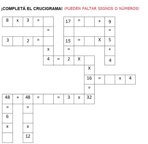 Crucigrama de operaciones 2