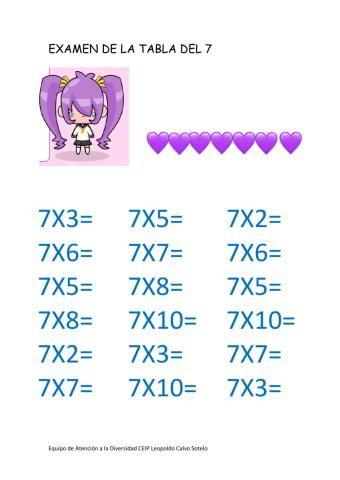 Examen tabla del 7