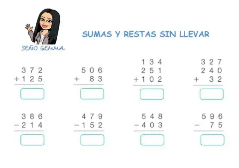 Sumas y restas de 3 cifras sin llevada