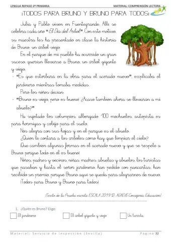 16. El árbol Bruno. Lecturas cortas.
