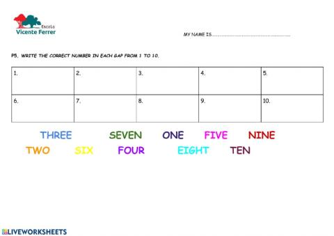 Numbers from 1 to 10