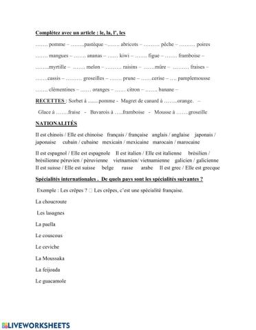 Les articles - les fruits