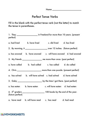 Perfect Tense Verbs