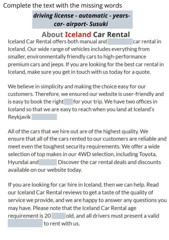Renting a car- Read and complete