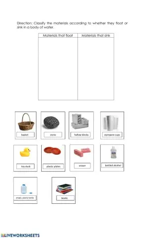 Materials that float and sink