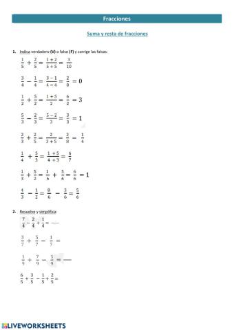 Suma y resta de fracciones