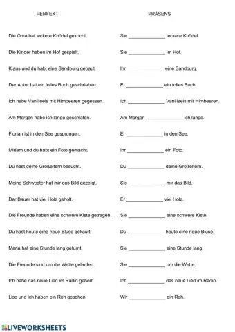 Präsens - Perfekt - Verb ergänzen
