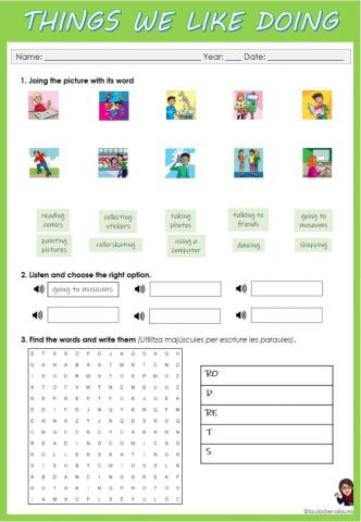 Things we like doing Vocabulary practise