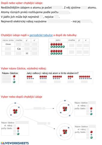 Atom, počty částic a iont