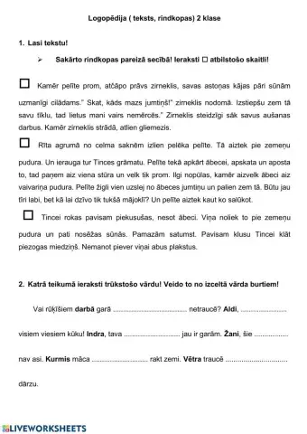 2 klase - teksts, rinkopa