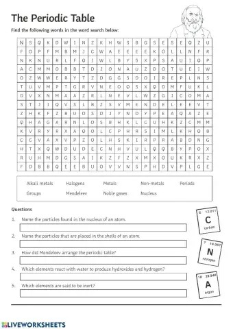 Grade 7 Periodic Table word search
