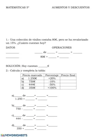 Aumentos y descuentos