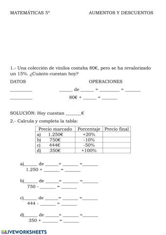 Aumentos y descuentos