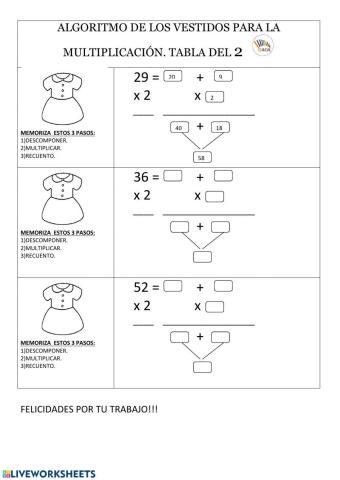Multiplicación. los vestidos nivel 1.3 oaoa