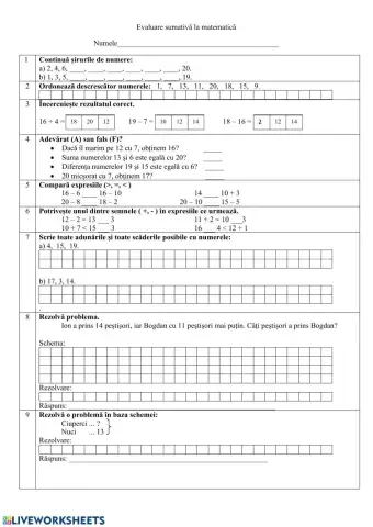 Adunarea și scăderea numerelor 0-100