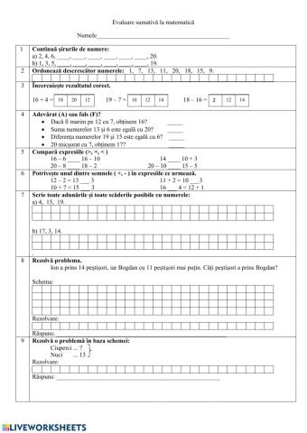 Adunarea și scăderea numerelor 0-100