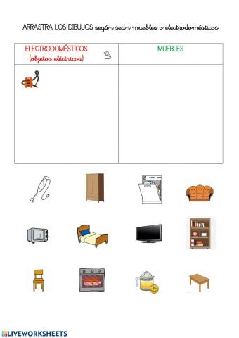 Clasifica los objetos de la casa