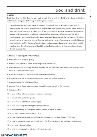 Food worksheet 2