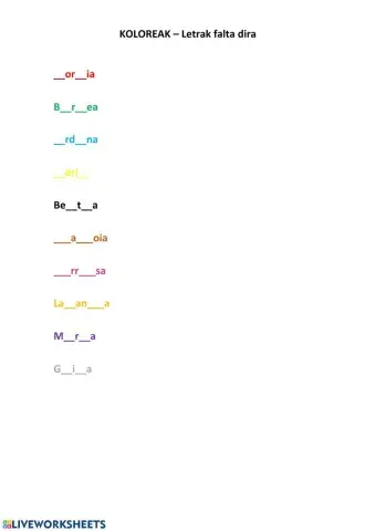 Koloreak letrak falta dira