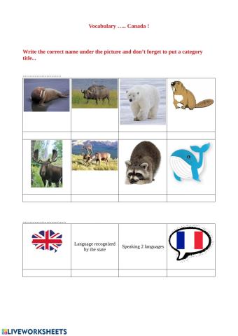 Vocabulary test - Canada part 1