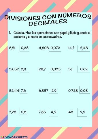 Divisiones de números decimales