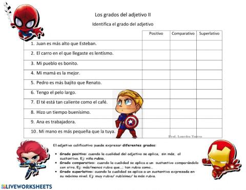 Grados del adjetivo - Identifica