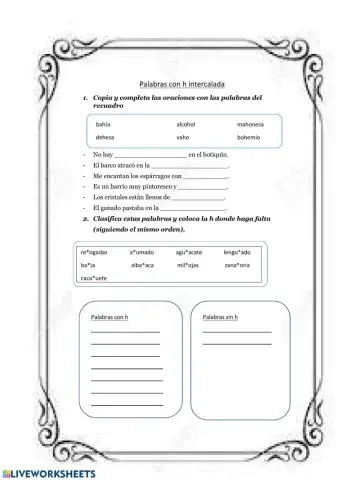 Palabras con h intercalada