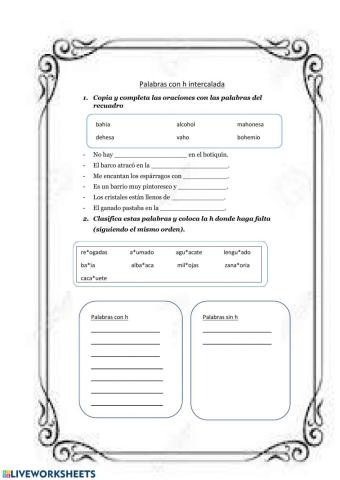 Palabras con h intercalada