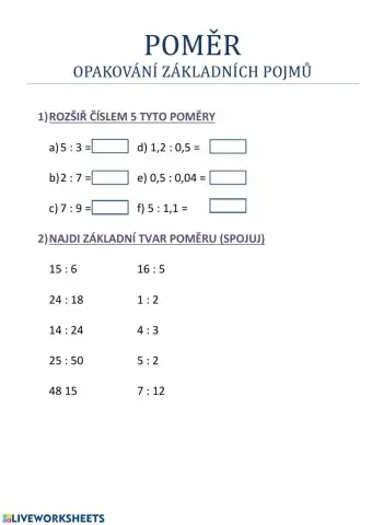 Poměr - základní operace