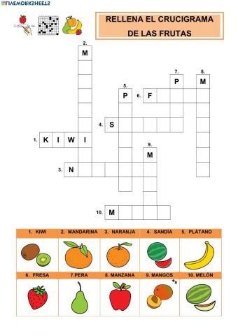 Crucigrama de las frutas