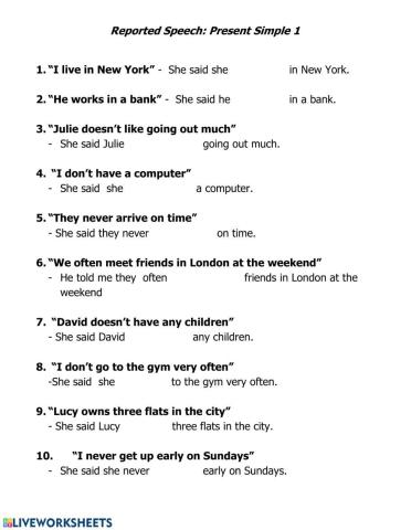 Reported Speech- Simple Present I