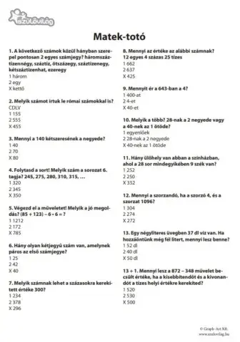 Matematika toto-3. osztály