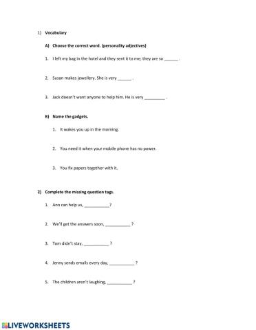 Test: vocabulary and grammar