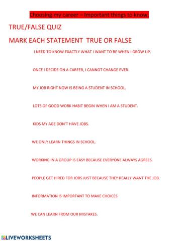 Careers - My Journey   T-F Quiz