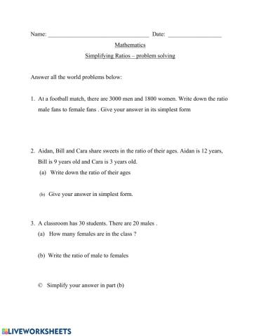 Simplify ratios - word problems