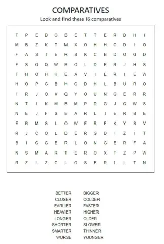 5th Comparatives - word search