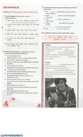 5th teens: reported speech statements