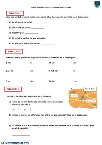 Prueba Matemáticas 4ºEP Semana 4-8 abril