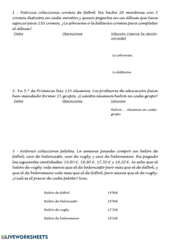 Problemas 5º quinto primaria