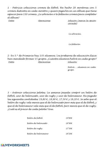 Problemas 5º quinto primaria