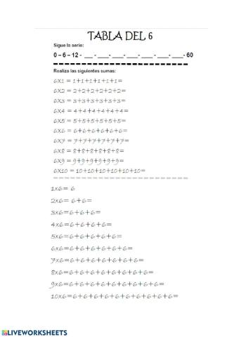 La tabla del 6