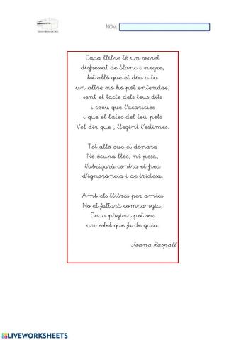 Comprensió lectora poema