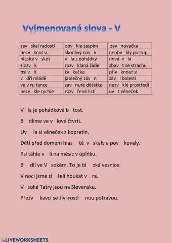 ČJ - Vyjmenovaná slova - V