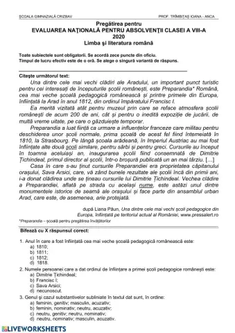 Subiectul 2 Evaluare Nationala Grila