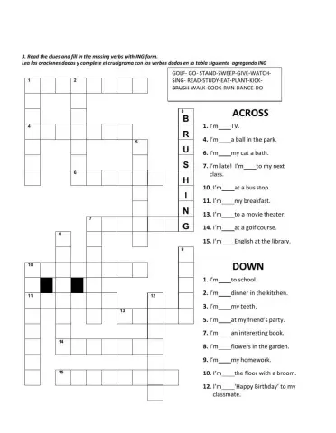 Present progressive ing form