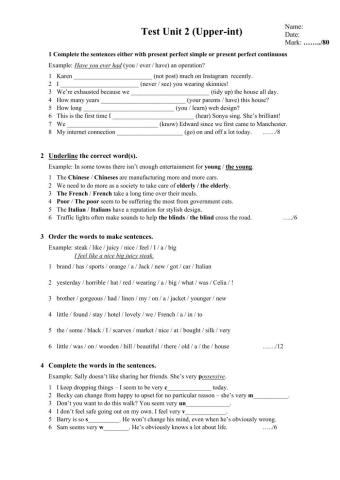 Upper- int test- Unit 2