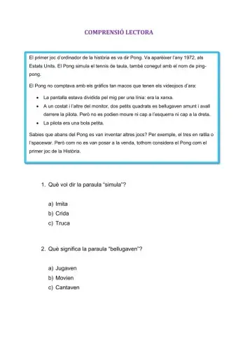 Comprensió lectora: primer joc d'ordinador